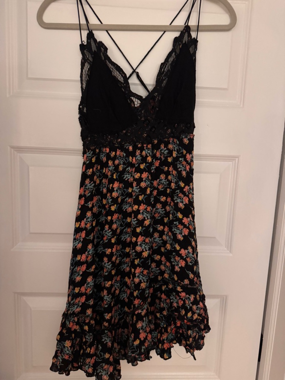 Black Floral Lace-Trim Slip Dress